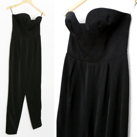 Keepsake Hearts On Fire Pant Suit Jumpsuit S Black Strapless Corset Pocket $190 - Picture 4 of 16